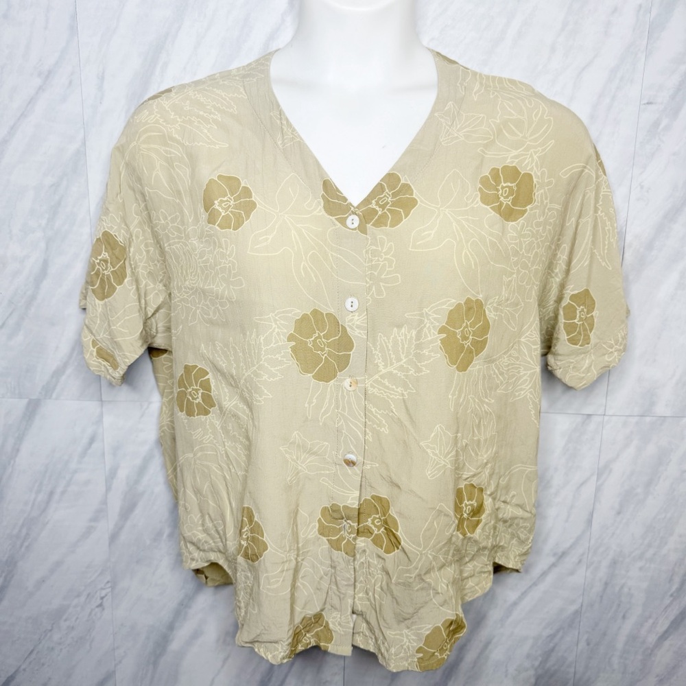 Waiwaolani Beige Floral Button-Up Blouse S/M - Picture 2 of 5